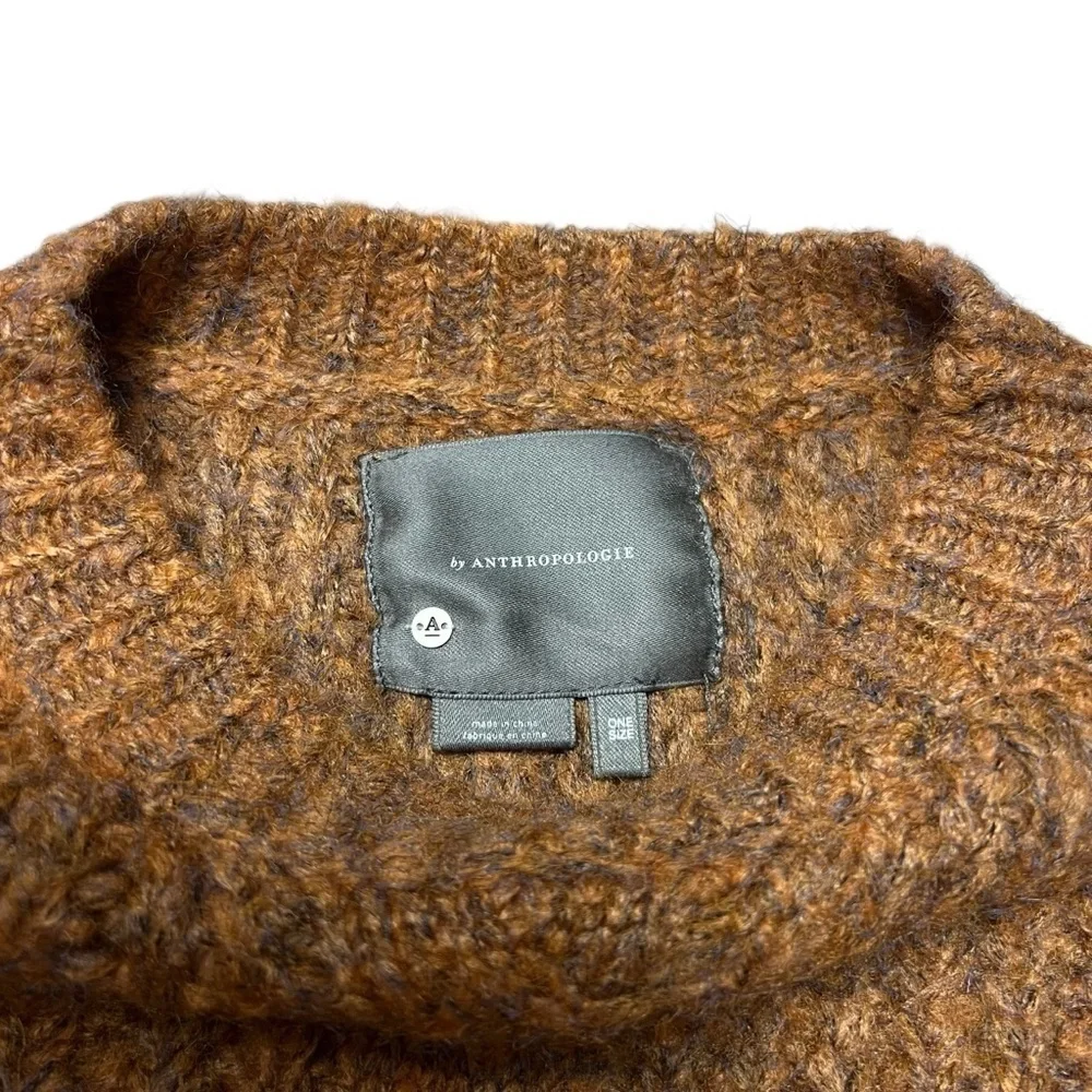 Anthropologie Women's Marled Fringe Poncho ONESIZE Bronze Knit Frontier